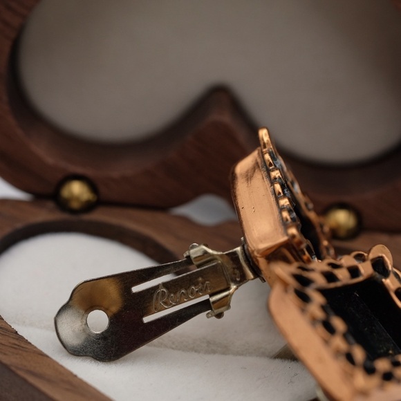 Renoir Vintage Clip on Shadow Box Earrings “Ebony Lace” - Picture 5 of 12